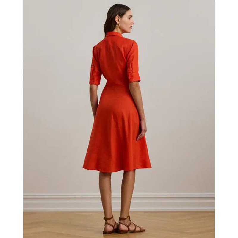 LAUREN RALPH LAUREN Tie-Front Linen Shirtdress Size 6 Orange Short Sleeve NWT