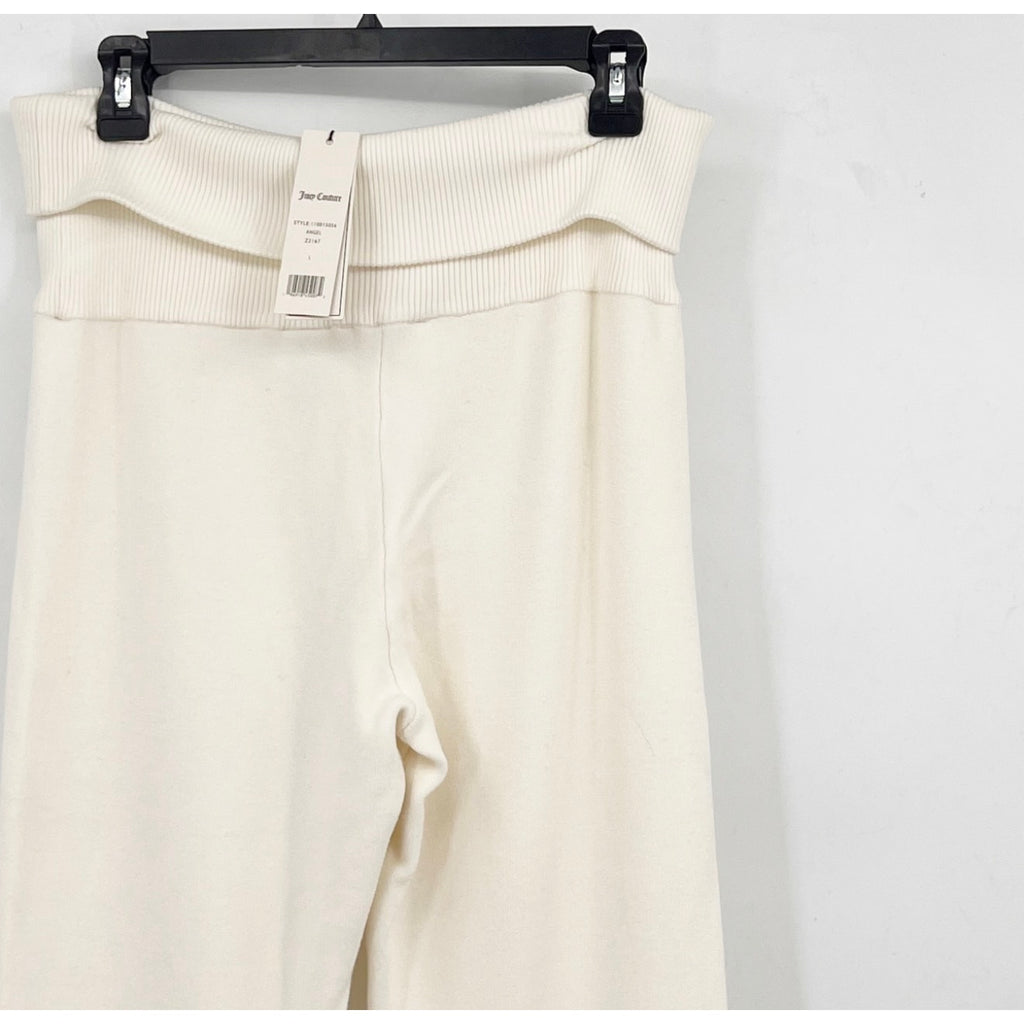 JUICY COUTURE Women's Knit Flare Pants Large White Angel Fold Over Band NWT