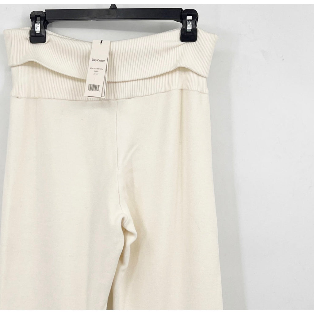 JUICY COUTURE Women's Knit Flare Pants Large White Angel Fold Over Band NWT