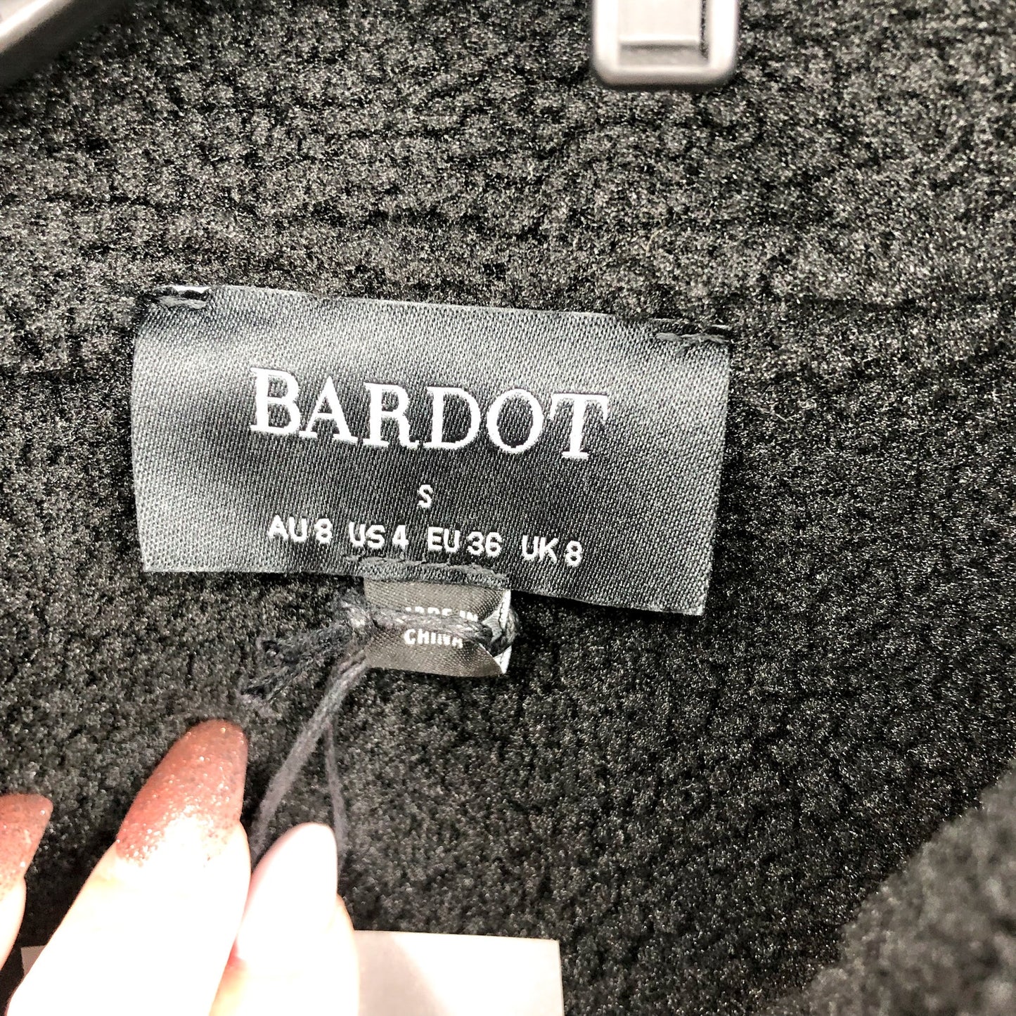 BARDOT Women's Shearling Bomber Jacket Small US 4 Black Faux Suede Cropped NWT
