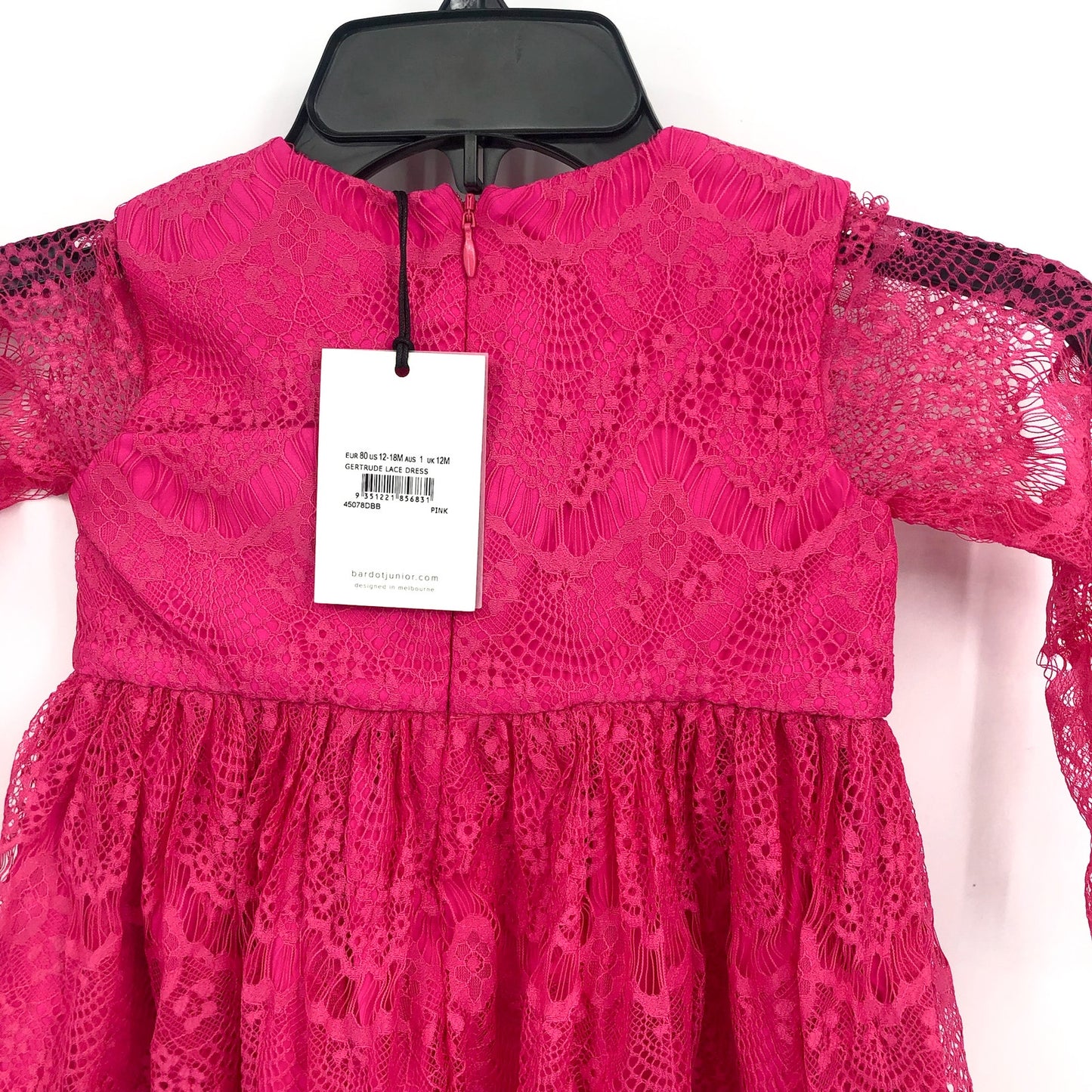 BARDOT Baby Girl Gertrude Lace Dress 12-18 Months Pink Long Sleeve NWT
