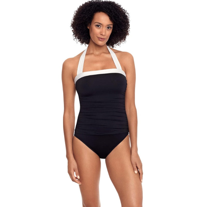 LAUREN RALPH LAUREN Bel Air Bandeau One-Piece Swimsuit Size 12 Black White NWT