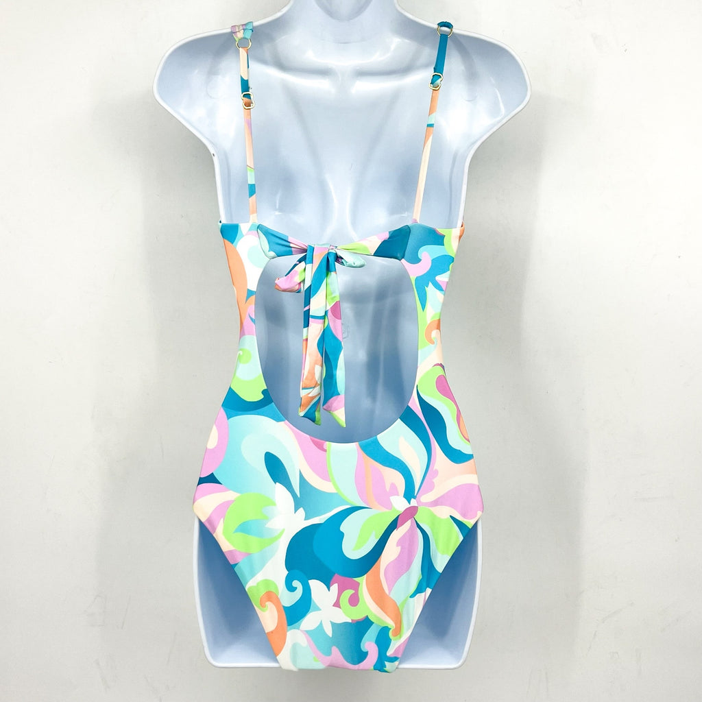 BECCA Women's All That Glitters One-Piece Swimsuit Small Blue Plunging Neck NWT