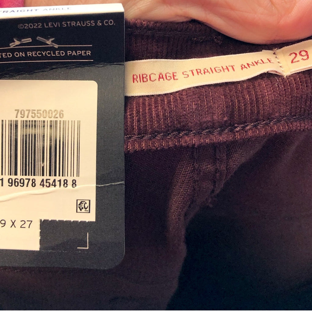 LEVI'S Women's Ribcage Straight Ankle Pants 29x27 US 8 Red Brown Corduroy NWT