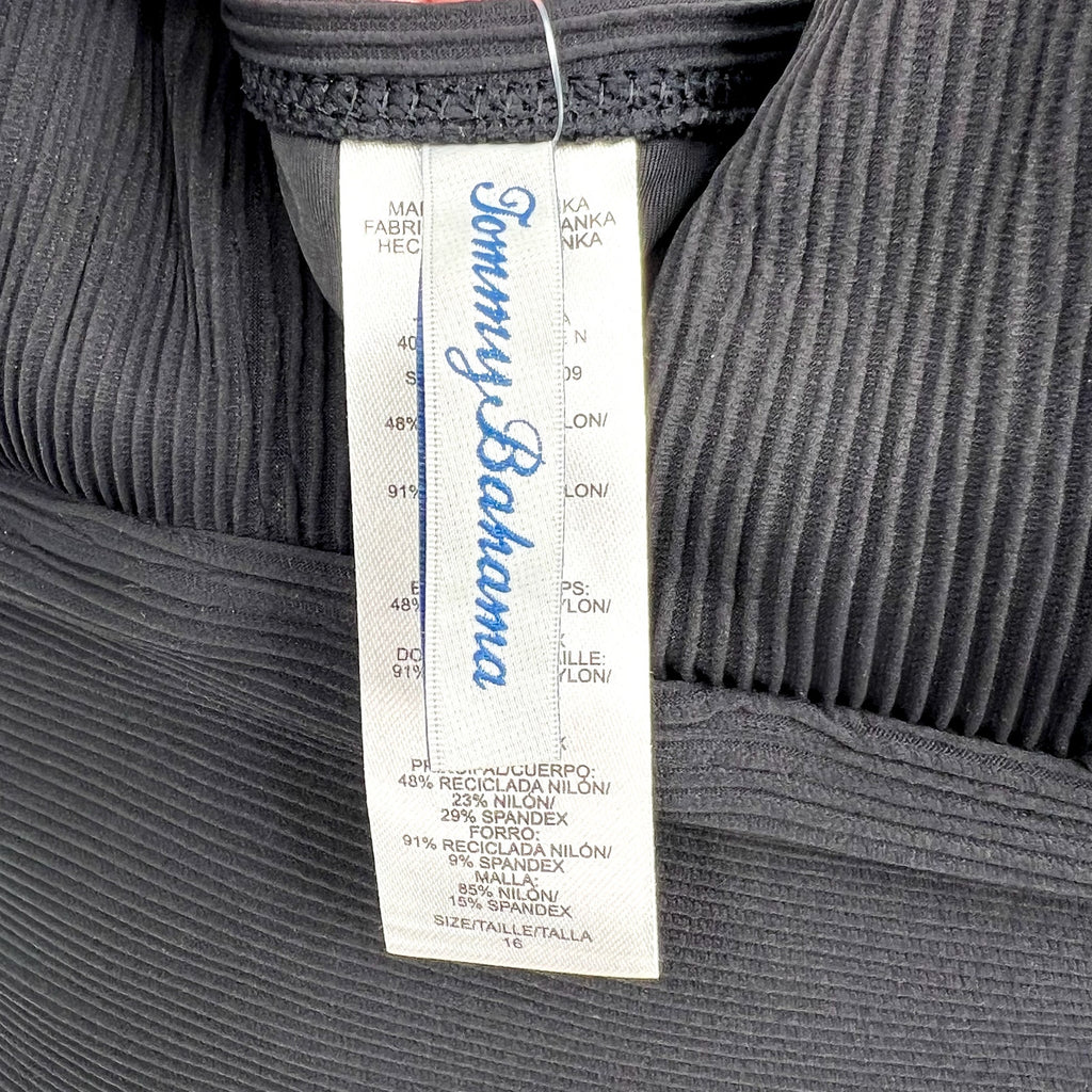 TOMMY BAHAMA Ocean Point One-Piece Swimsuit Size 16 Black Over-the-Shoulder NWT