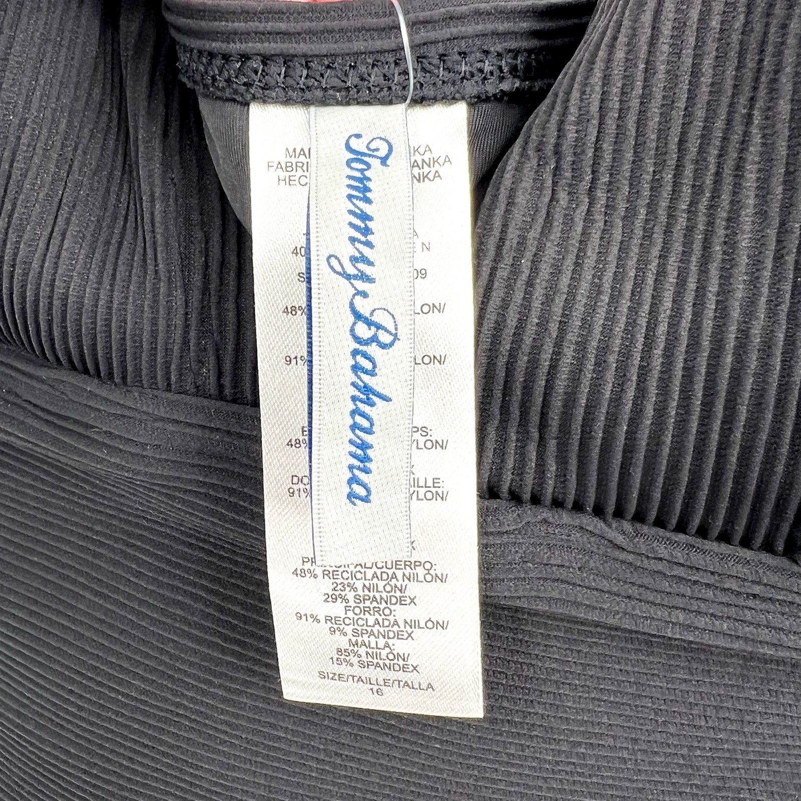TOMMY BAHAMA Ocean Point One-Piece Swimsuit Size 16 Black Over-the-Shoulder NWT