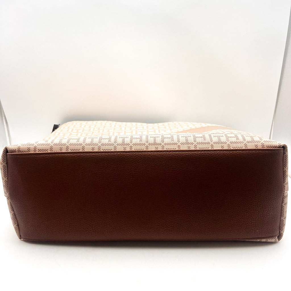 TOMMY HILFIGER Women's Birdie II Tote Coated Square Monogram Tan Brown NWT