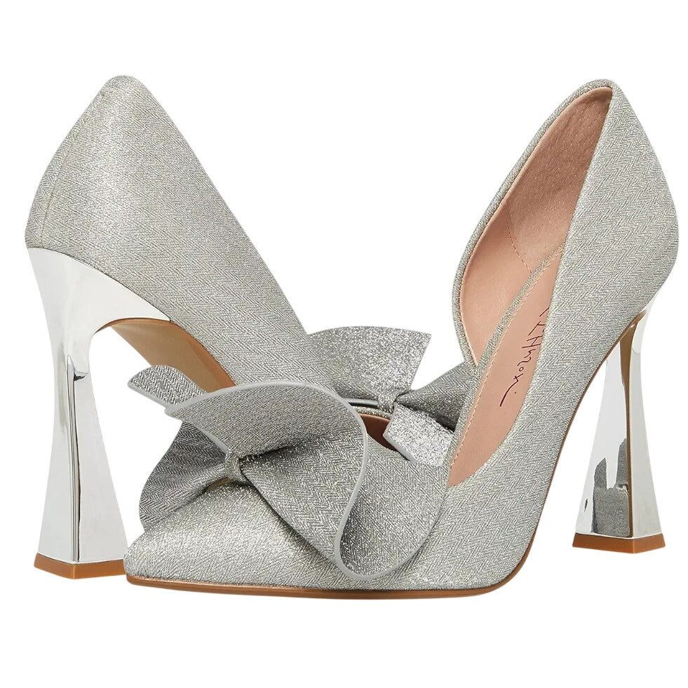 Blue by Betsey Johnson Womens Nobble High Heels US 8 M Silver Bow NWOB