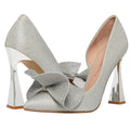 Blue by Betsey Johnson Womens Nobble High Heels Size 8 M Silver Bow NWOB