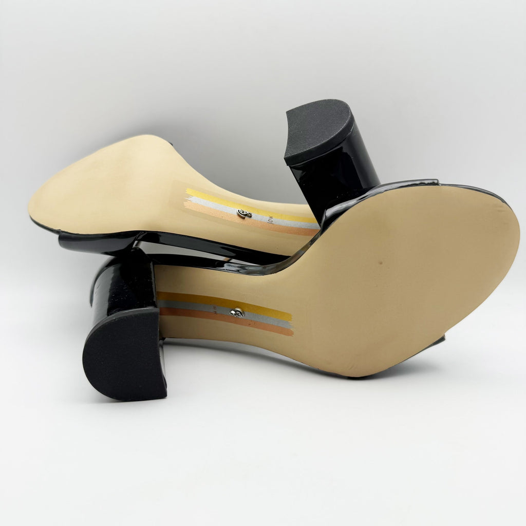 Sam Edelman Womens Robyn Heels Size 10 Wide Black Patent Leather Ankle Strap NIB