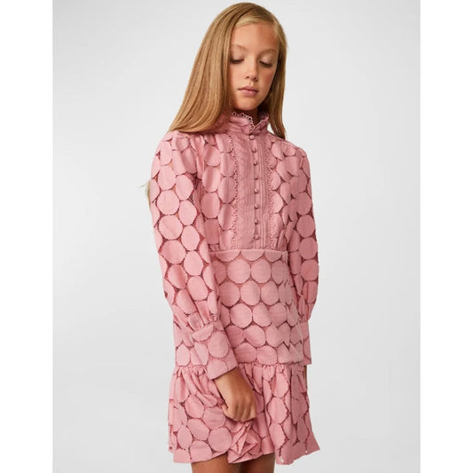 BARDOT JUNIOR Girl's Talina Lace Trim Dress Size 14 Lili Pink Long Sleeves NWT