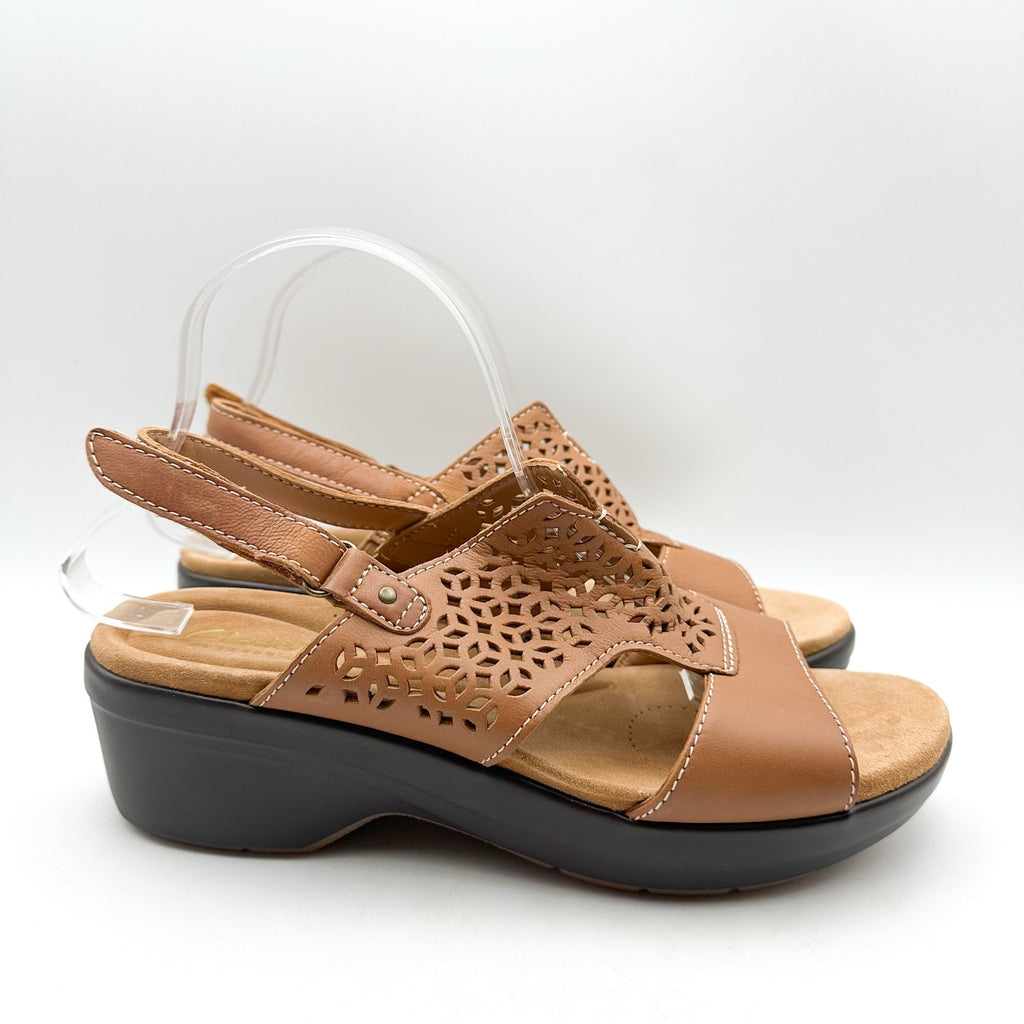 CLARKS Womens Tuleah Heeled Sandals Size 9 M EU 40 Tan Leather NWOB