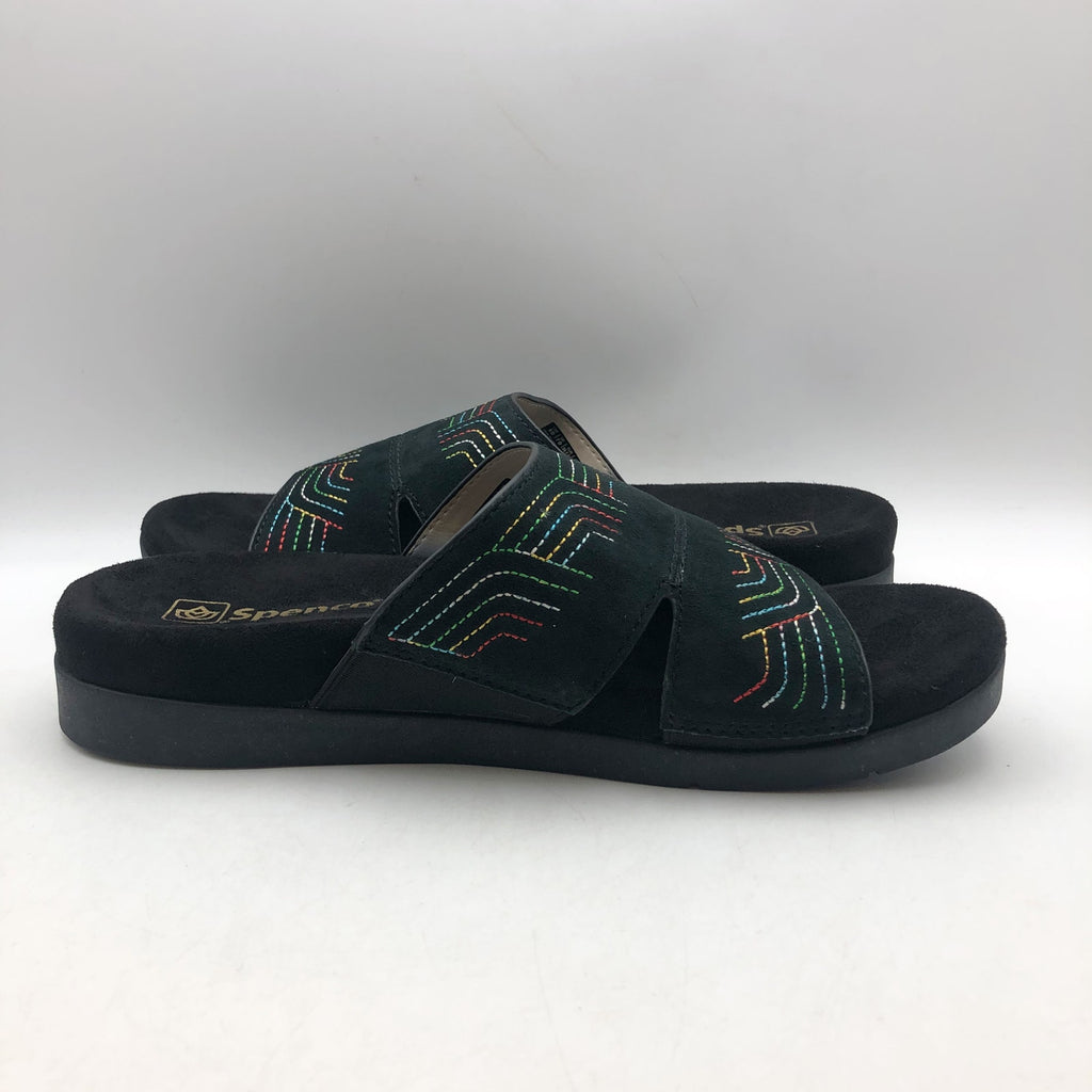 Spenco Womens Twilight Ellie Slide Sandals US 9 WIDE Black Space Dye Leather NIB