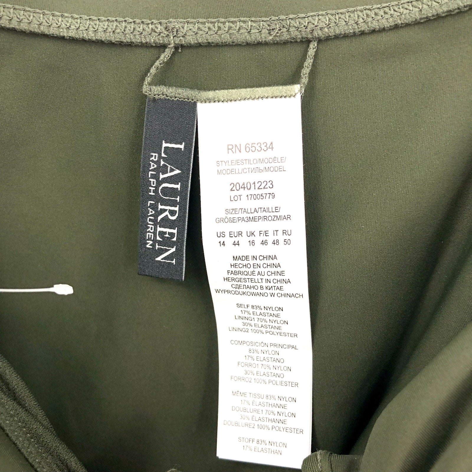 LAUREN RALPH LAUREN V Wire Bandini Swim Top Size 14 Olive Green Beach Club NWT