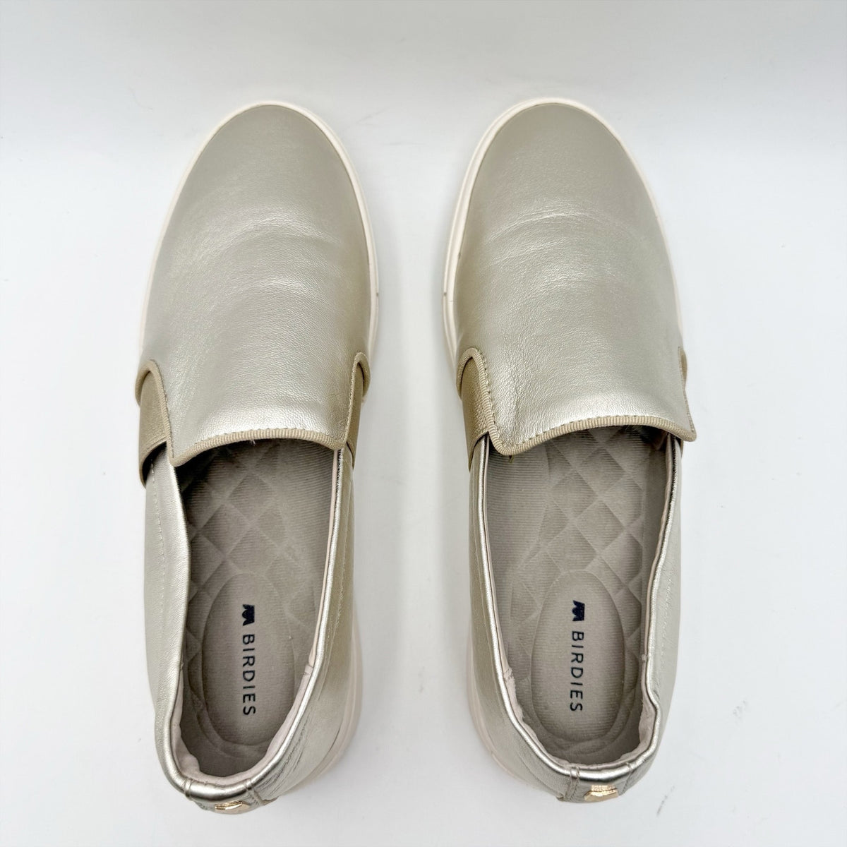 Birdies Womens Swift Casual Sneakers Size 6.5 Gold Metallic Leather Slip On NWOB