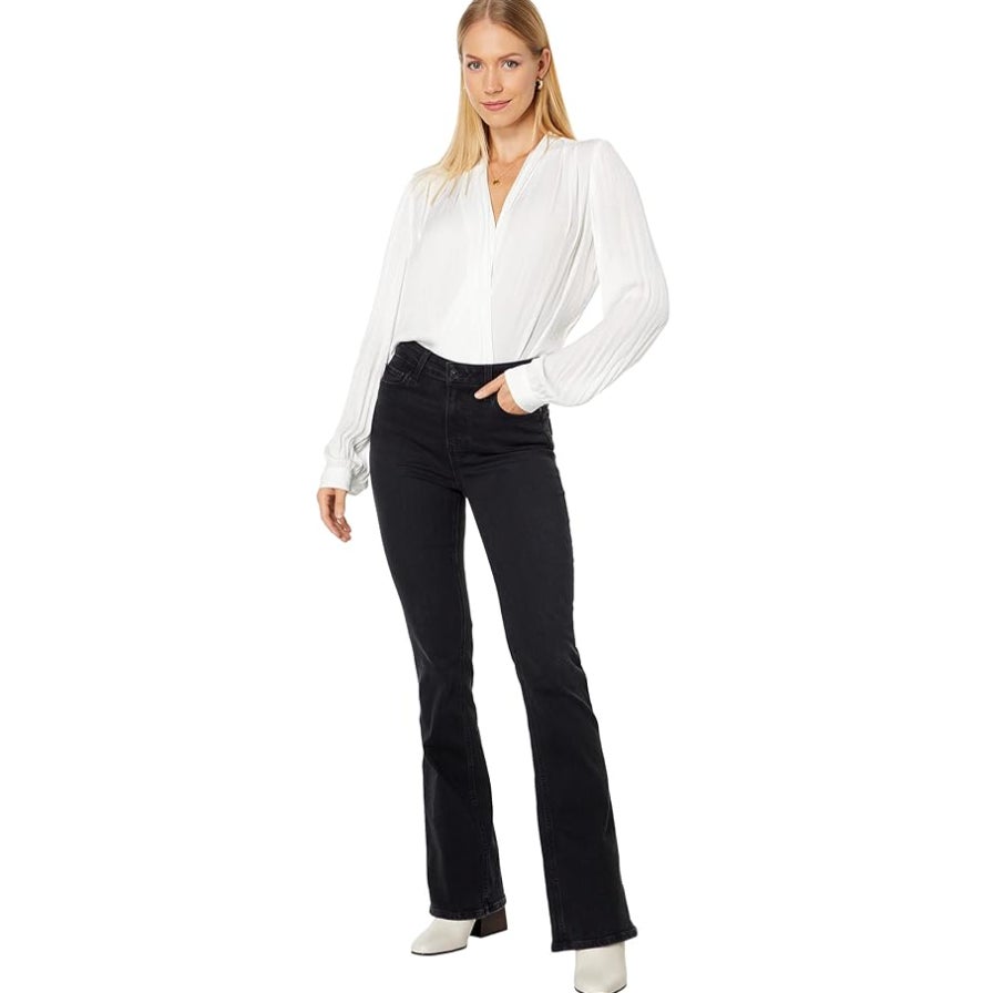 PAIGE Women's High Rise Laurel Canyon Flare Jean Size 30 US 10 Black Willow NWT