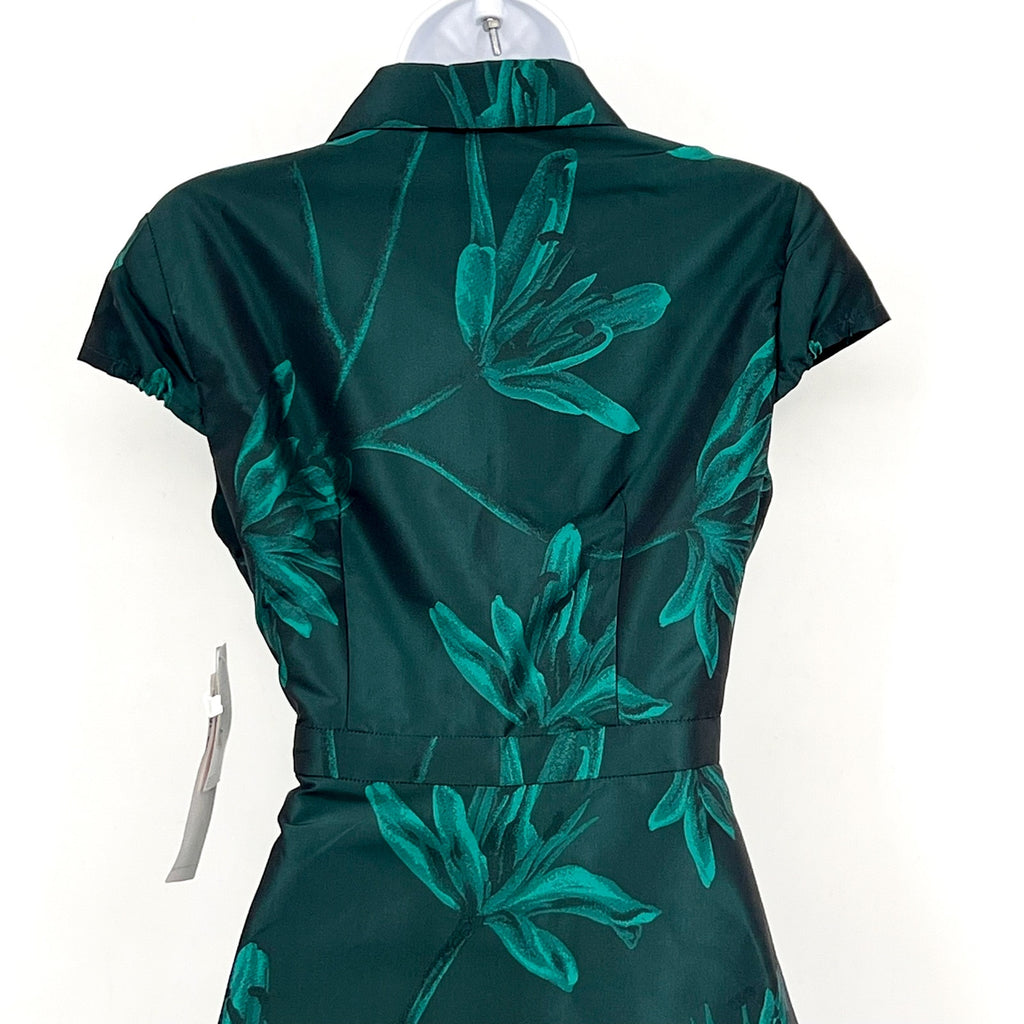 AIDAN BY AIDAN MATTOX Floral Jacquard Midi Dress Size 2 Green Cap Sleeve NWT