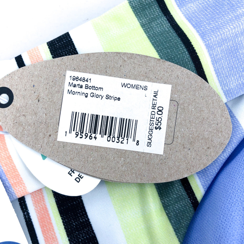 PRANA Women's Marta Bikini Bottom Large Blue Morning Glory Stripe Hipster NWT