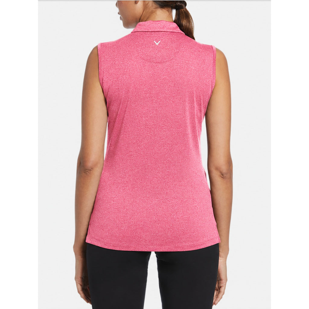 CALLAWAY Womens Sleeveless Polo Shirt XS Pink Peacock 1/4 Zip Golf NWT