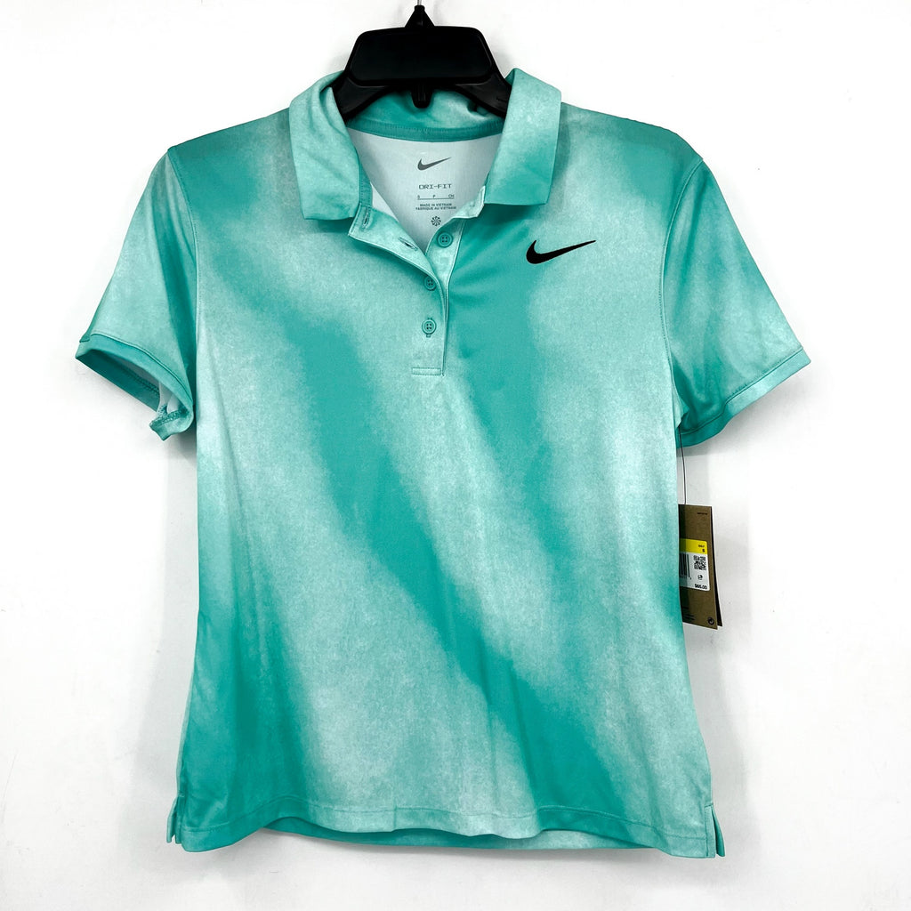 NIKE Womens Dri-FIT Short-Sleeve Golf Polo Shirt Small Blue Green Print NWT