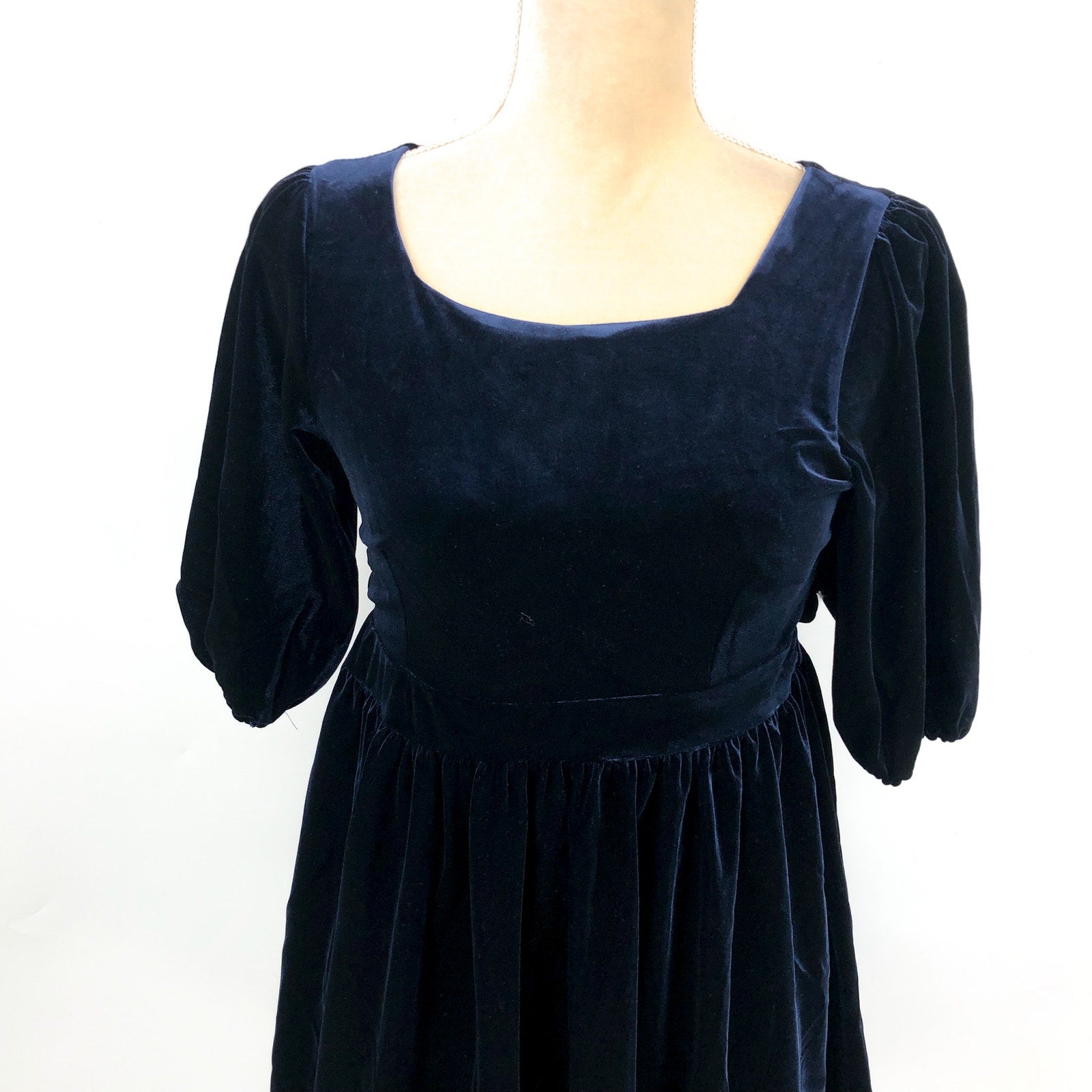 BARDOT Girl's Wynter Velour Dress Size 16 Navy Blue Short Puff Sleeve NWT