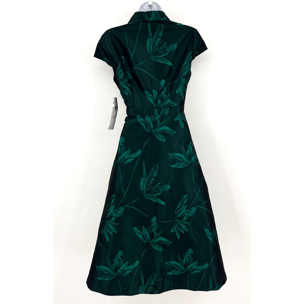AIDAN BY AIDAN MATTOX Floral Jacquard Midi Dress Size 2 Green Cap Sleeve NWT