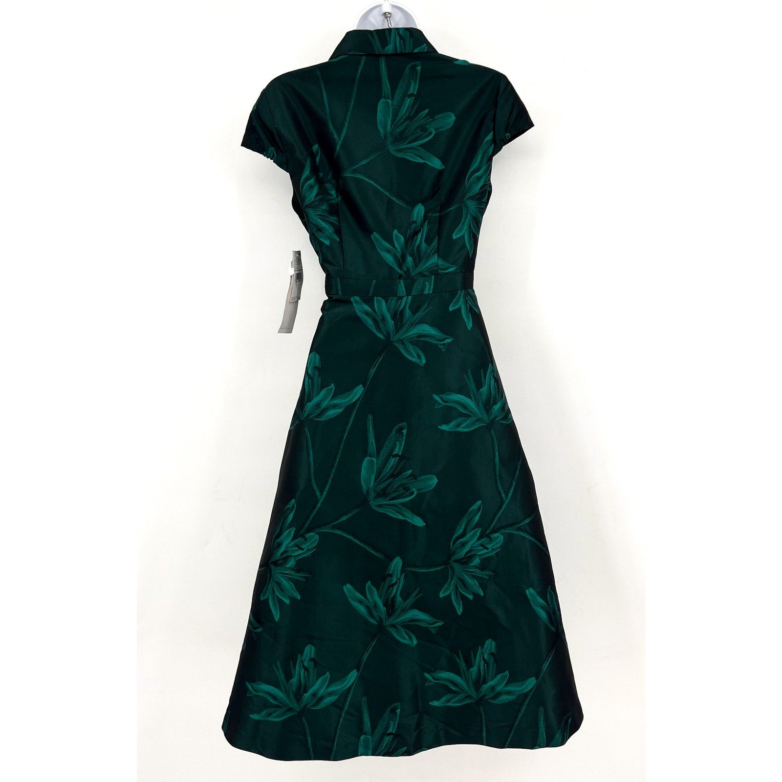 AIDAN BY AIDAN MATTOX Floral Jacquard Midi Dress Size 2 Green Cap Sleeve NWT