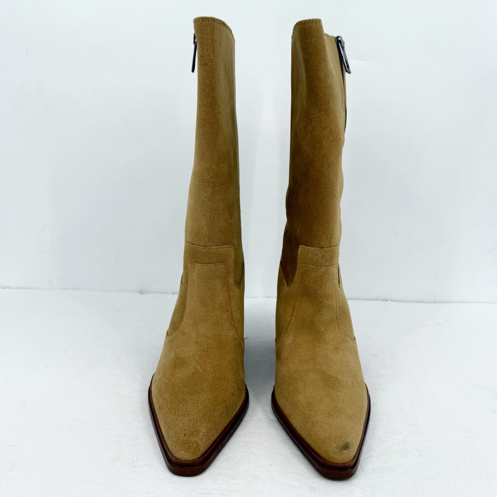 Franco Sarto Women Jaxon Mid Calf Boot Size 9 EU 40 Brown Suede Pointed Toe NWOB