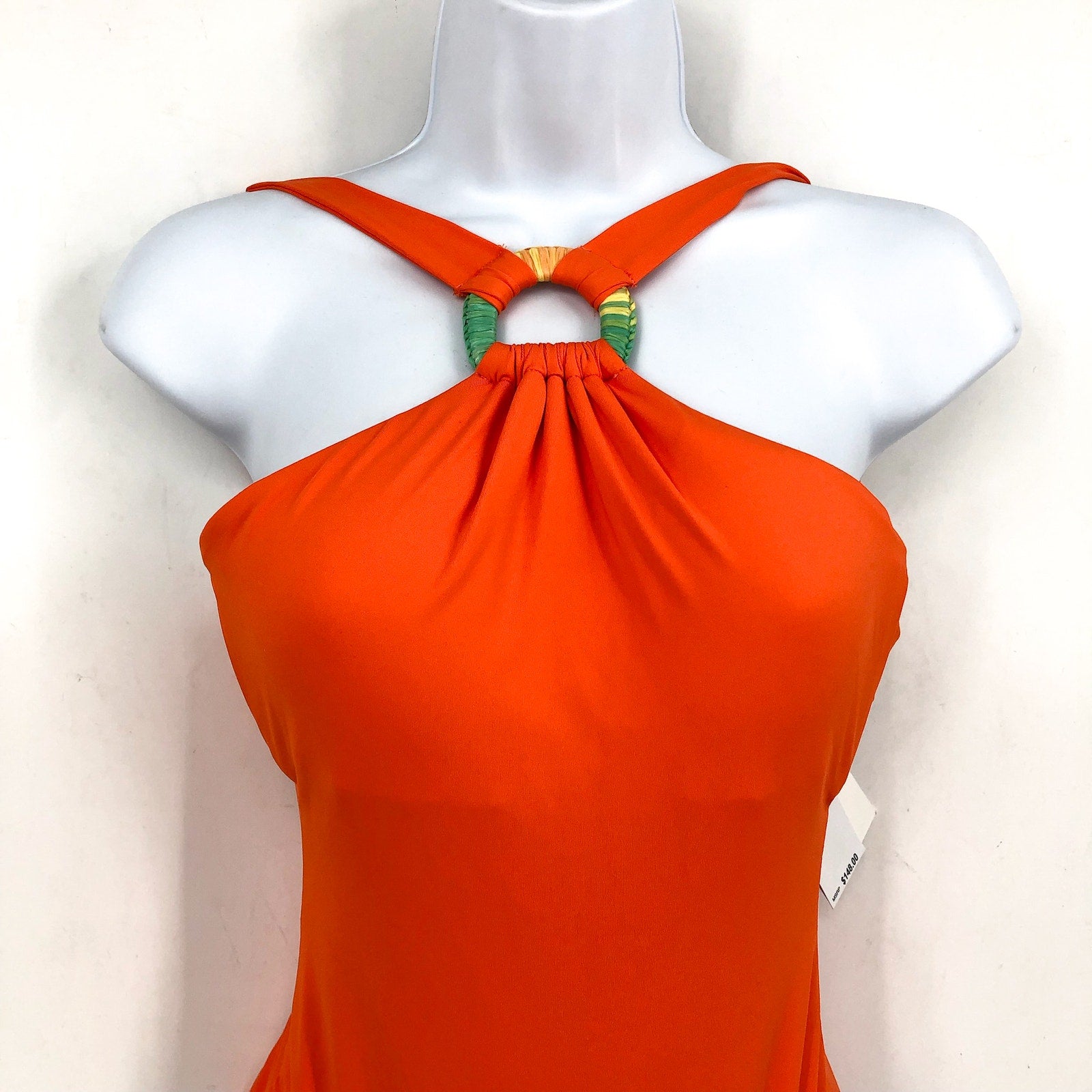 BECCA Women's Baja Mar One Piece Swimsuit Medium Orange Carrot High Neck NWT