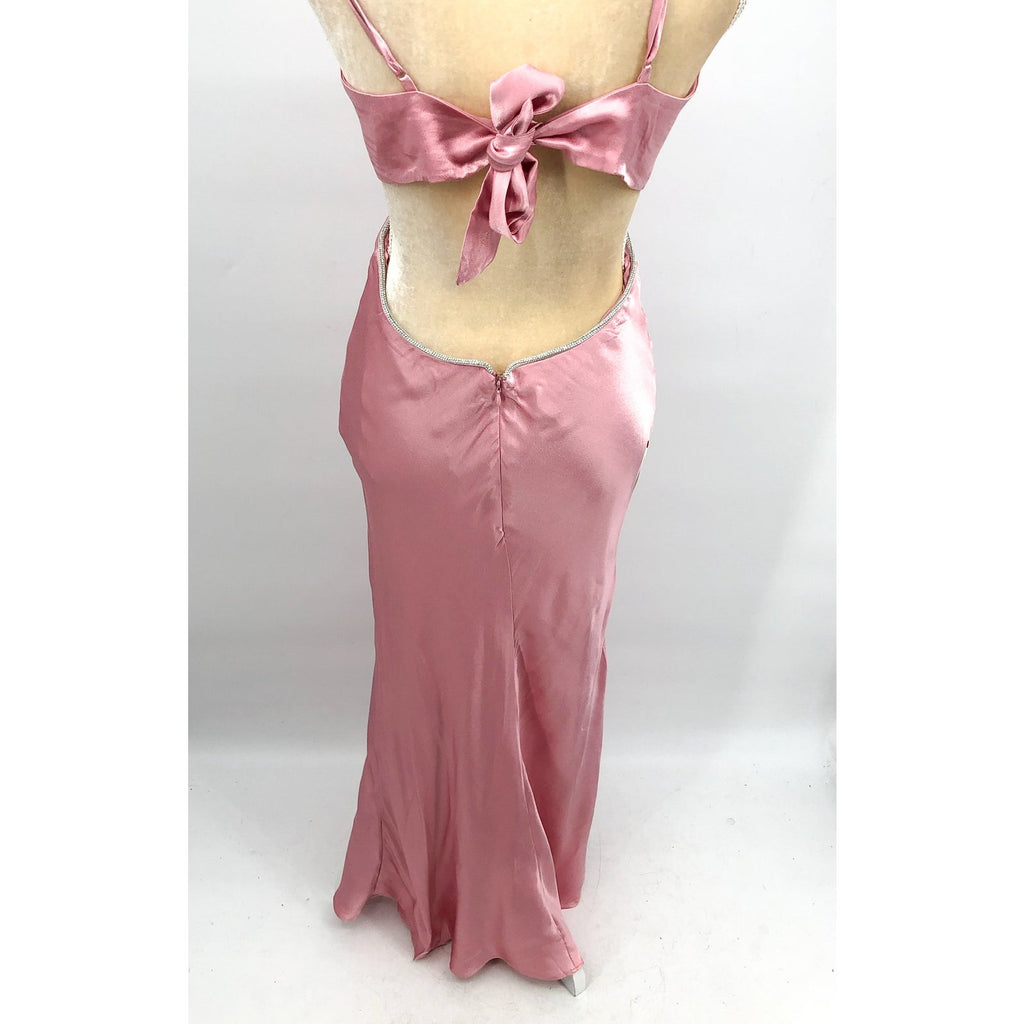 BARDOT Womens Rome Diamonte Slip Dress US Size 8 Blush Pink Open Back V NWT