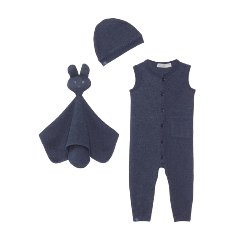 BAREFOOT DREAMS Cozychic Malibu Baby Waffle One Piece Set 12-18 Months Blue NWT