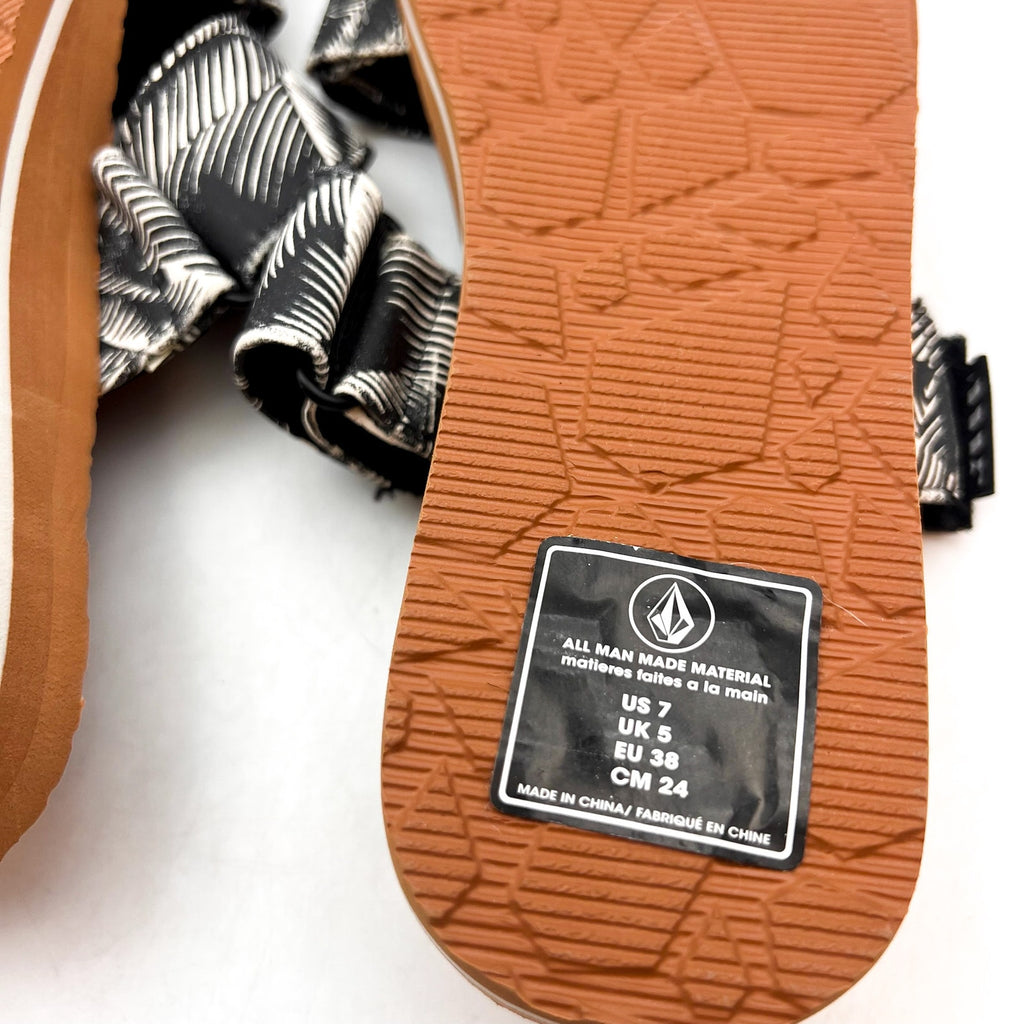 VOLCOM Women's Eco Recliner Slide Sandals Size 7 Black White Print NWOB
