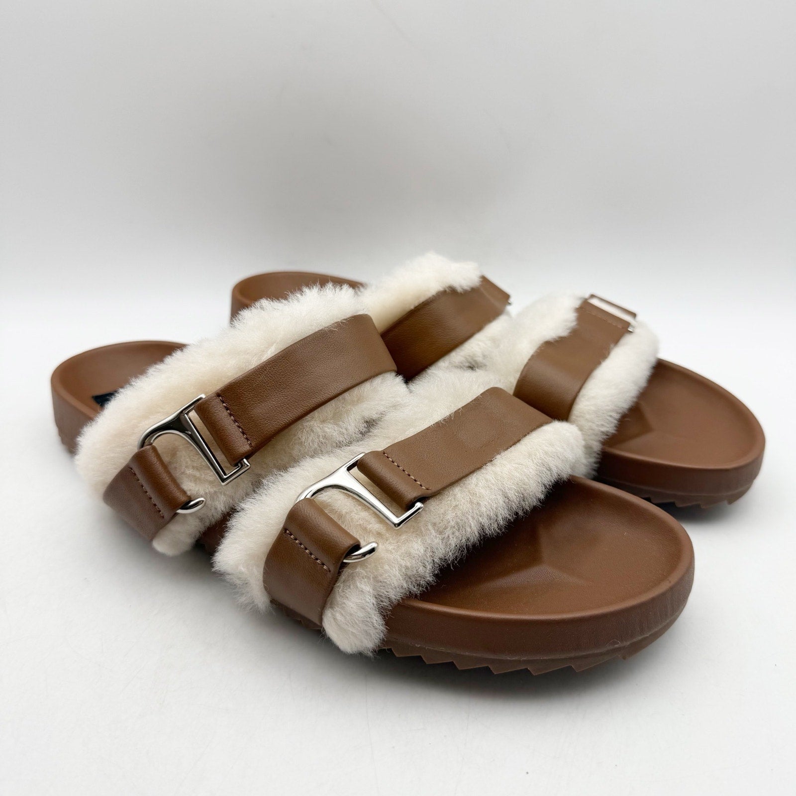 Senso Womens Dalley Slide Sandals EU 42 US 12 M Brown Leather Shearling NWOB