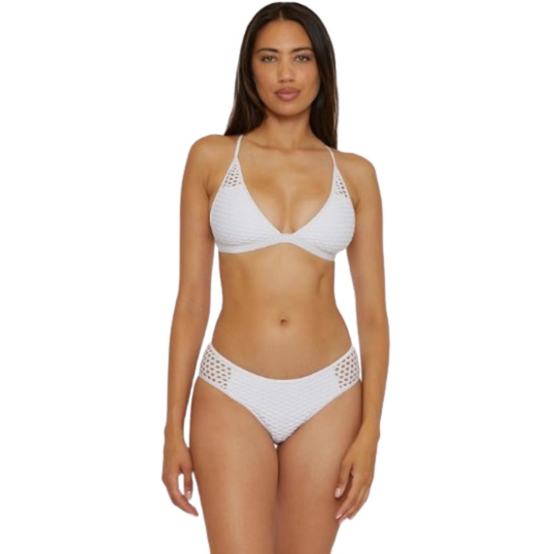 BECCA Women's Castaway Halter Bikini Top Small White Fishnet NWOT