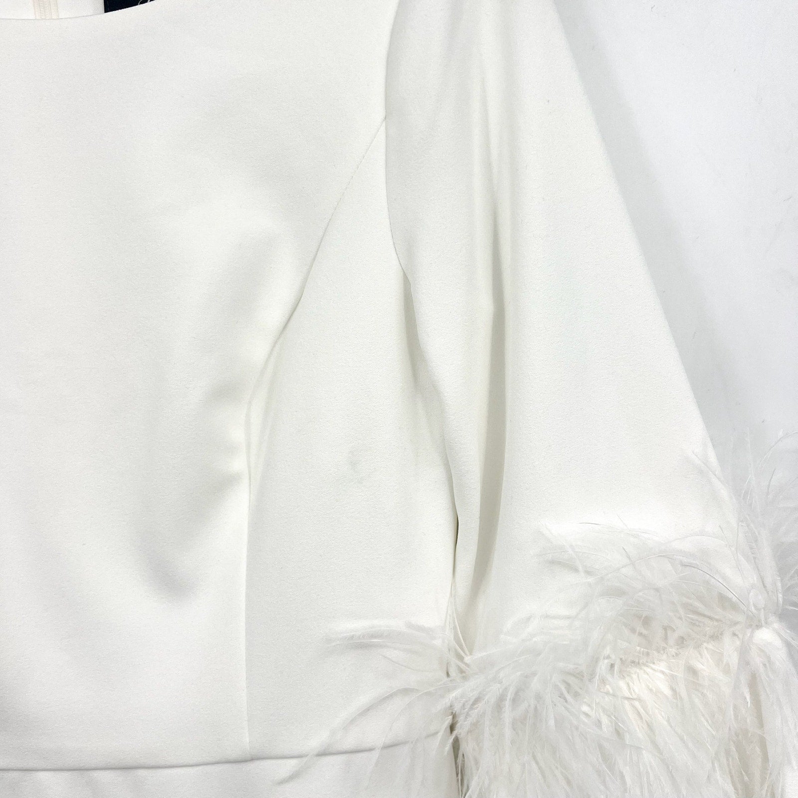 ADRIANNA PAPELL Women's Stretch Crepe Feather Dress Size 4 Ivory Boatneck NWT
