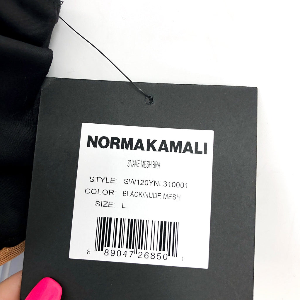NORMA KAMALI Women's Snake Mesh Swim Bra Large Black Nude One Shoulder NWT