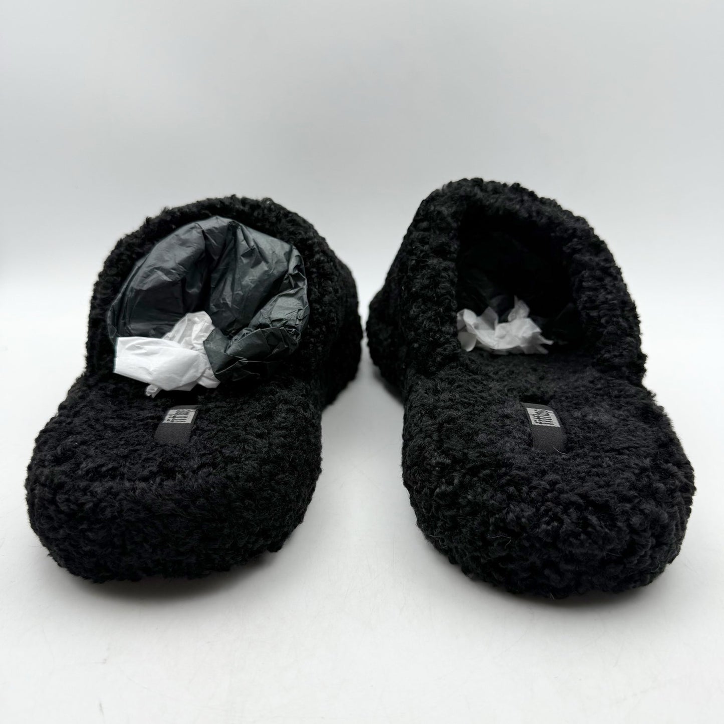 FitFlop Womens Iqushion D-Luxe Padded Teddy Mules US 9 Black Fleece NIB