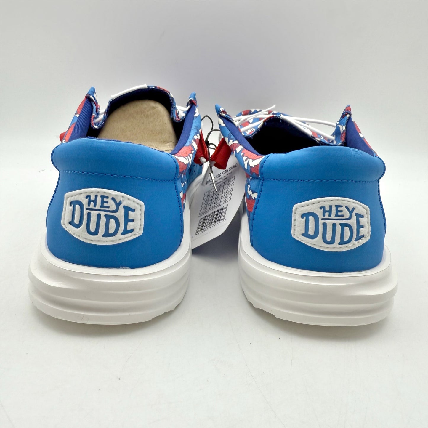 Hey Dude Mens Wally Slip-On Casual Shoe US 9 EU 42 Fish Camo Red Blue NIB