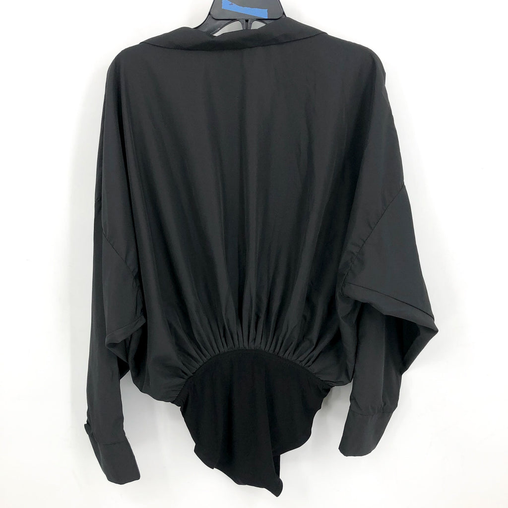 NORMA KAMALI Super Oversized Boyfriend Shirt Bodysuit Small Habotai Black NWOT