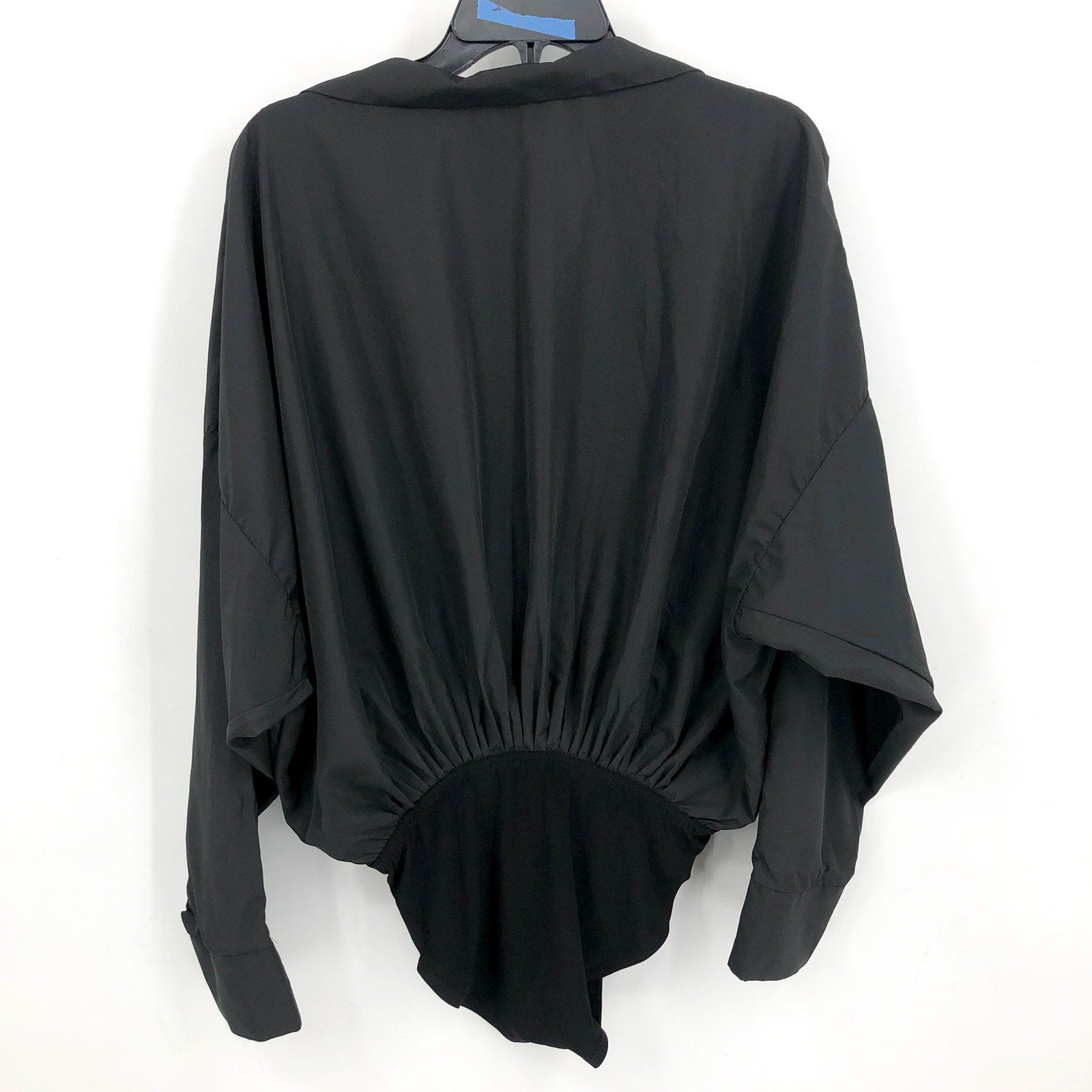 NORMA KAMALI Super Oversized Boyfriend Shirt Bodysuit Small Habotai Black NWOT