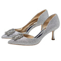 Badgley Mischka Womens Fabia ll Pump US 10 Silver Satin Embellished Slip On NWOB
