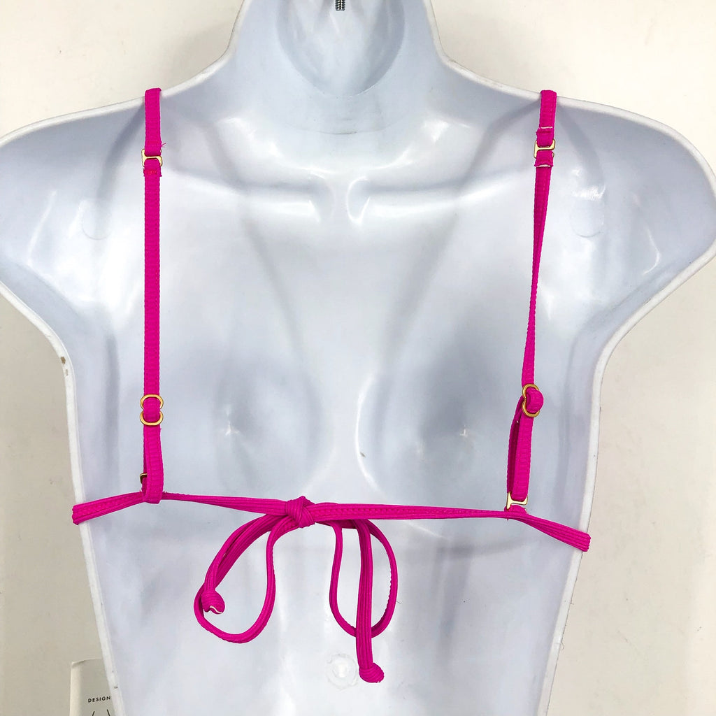 L*SPACE Lindsay Bikini Top XL Pink Bright Fuchsia Ribbed Triangle NWT