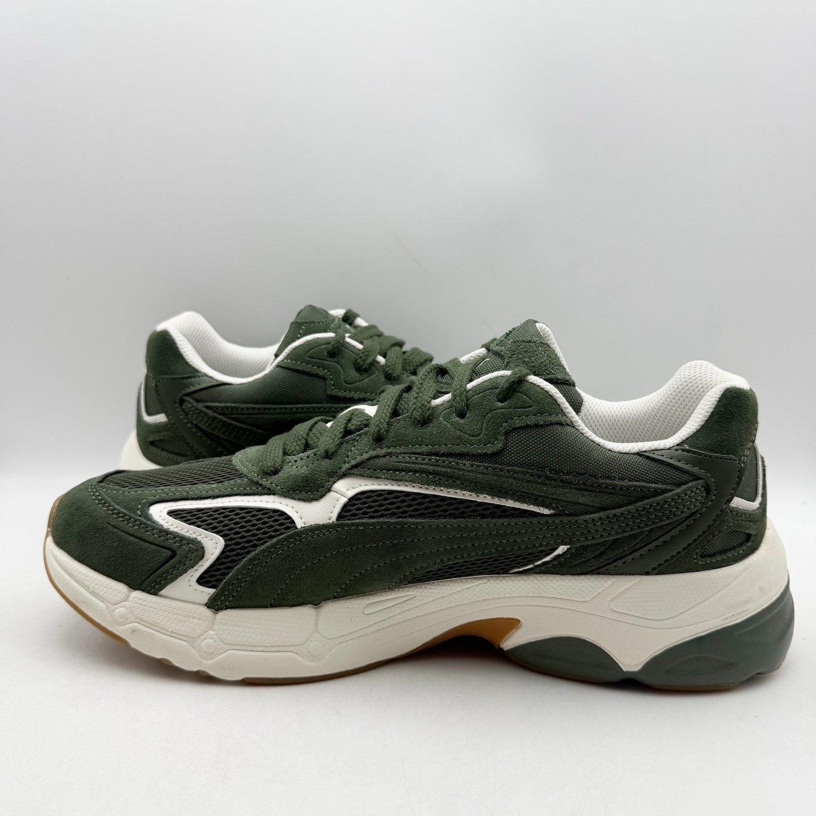 PUMA Mens Teveris Nitro Athletic Shoes US 12 EU 46 Green White Suede Sneaker NIB