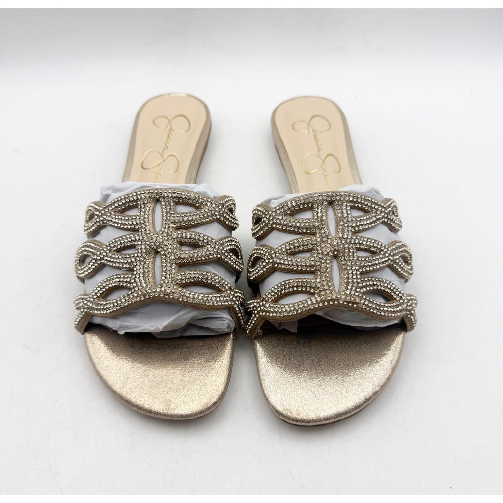 JESSICA SIMPSON Womens Dorothea Sandals Size 6.5 Gold Champagne Flat Slip On NIB