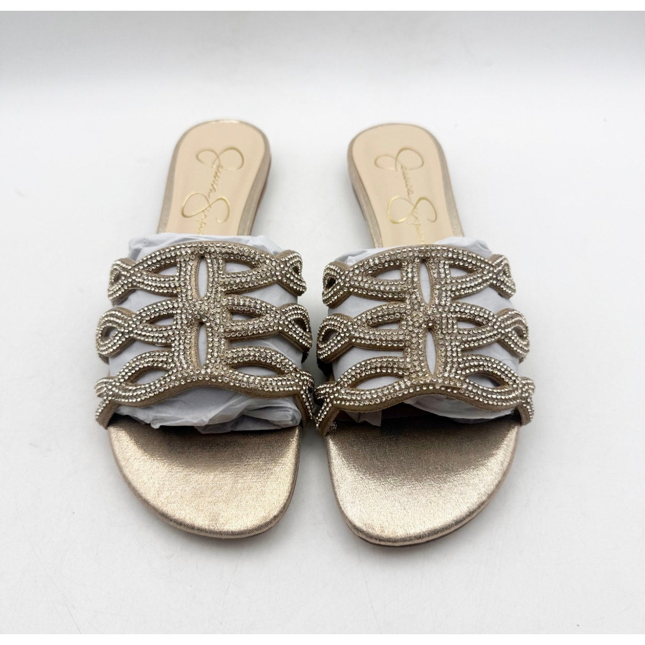 JESSICA SIMPSON Womens Dorothea Sandals Size 6.5 Gold Champagne Flat Slip On NIB