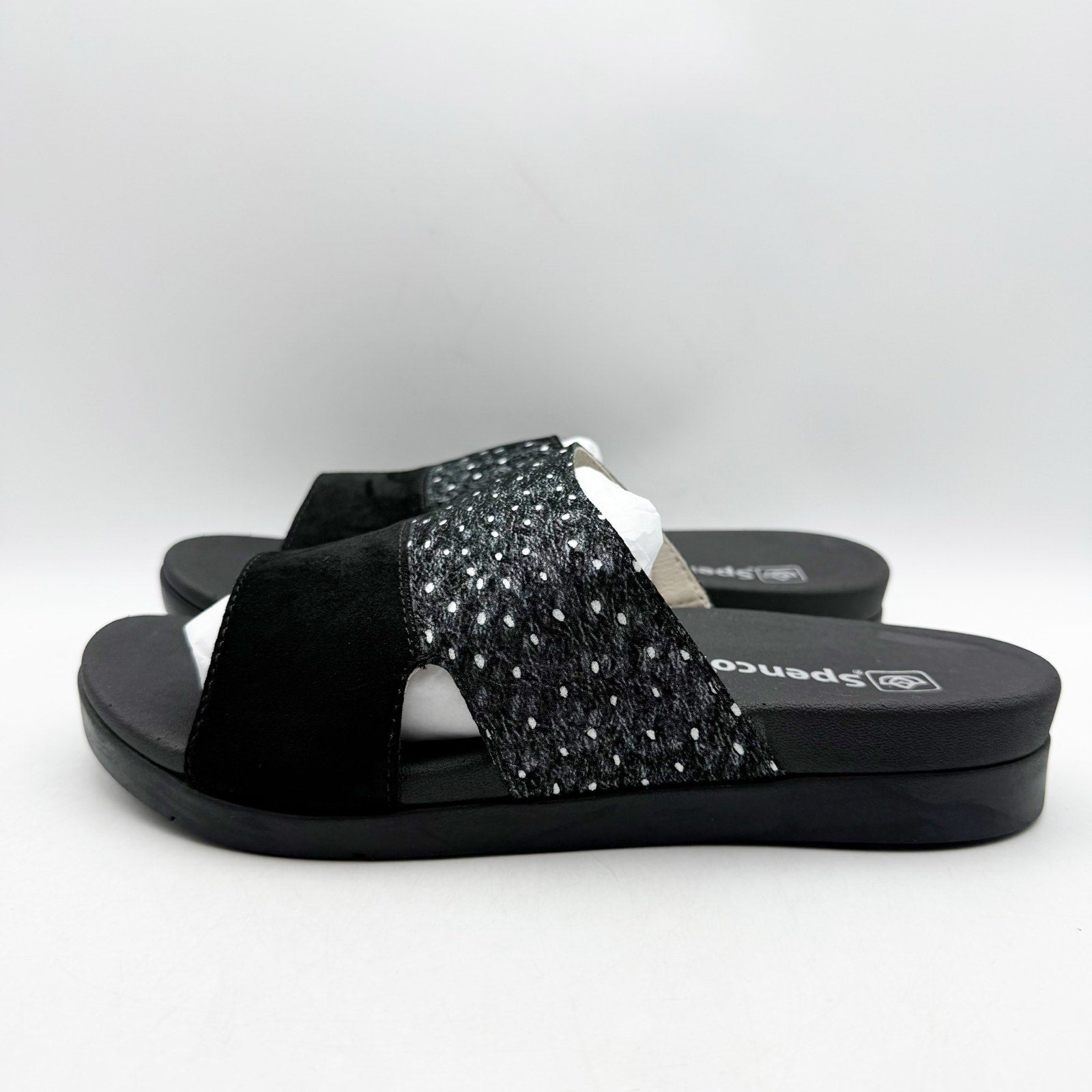 Spenco Womens Dawn Slide Sandals US 8 Wide EU 38.5 Black Suede NIB