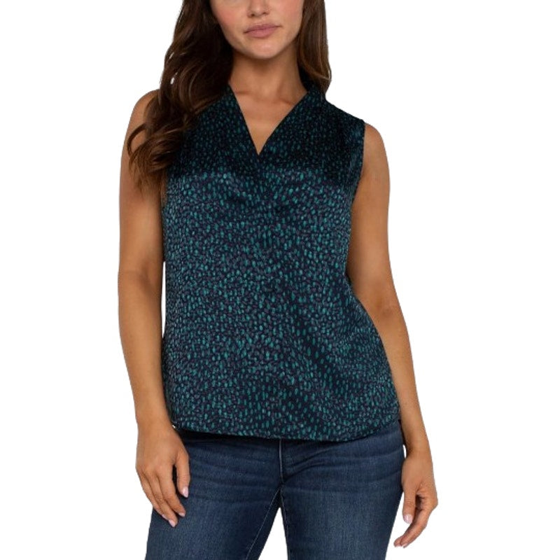 LIVERPOOL Women's Sleeveless Popover Blouse Small Blue Green Print NWT