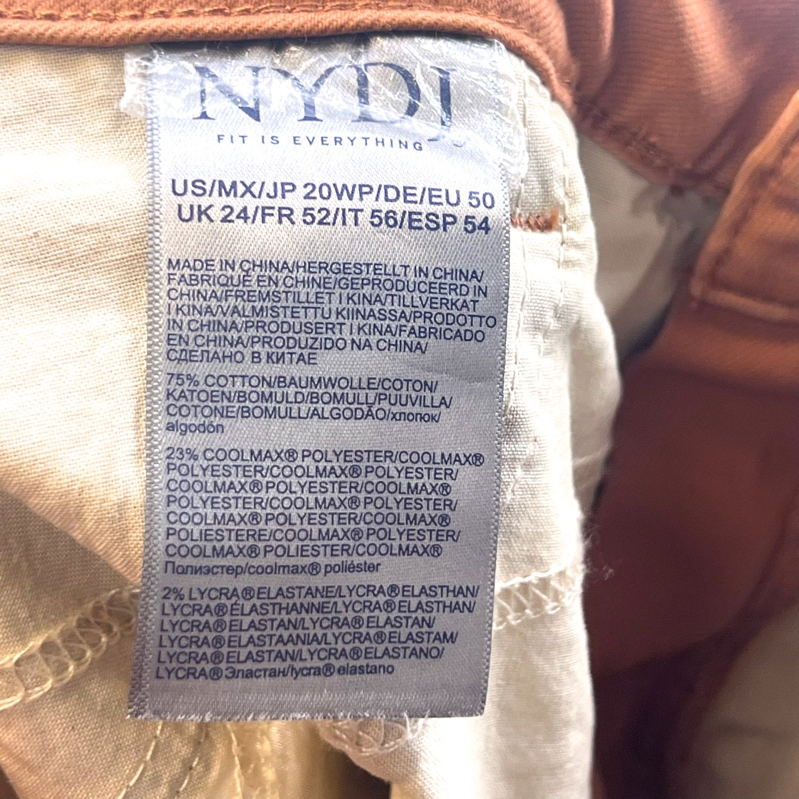 NYDJ Womens Margot Girlfriend Jeans Size 20W PETITE Rust Brown Straight Leg NWT