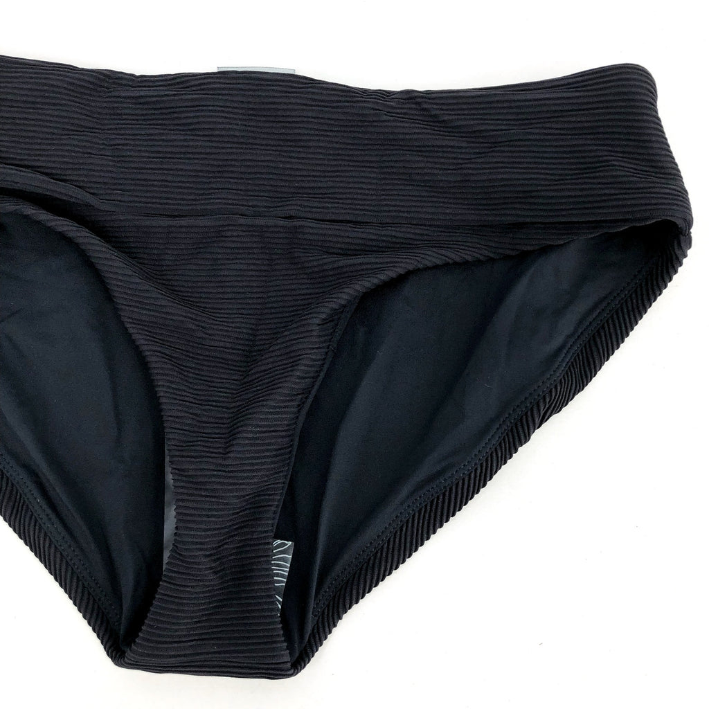 PRANA Women's Marta Bikini Bottom XS Black Ottoman Ribbed Fold Over Band NWT