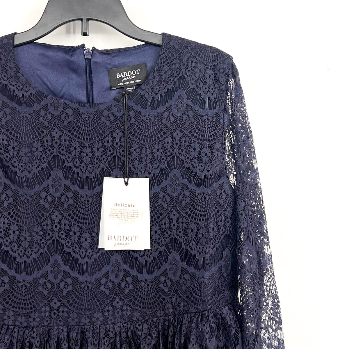 BARDOT Girls Gertrude Lace Dress Size 18 Navy Blue Long Sleeve NWT